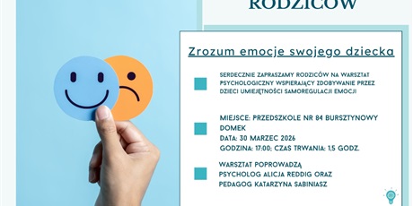WARSZTATY DLA RODZICÓW „Zrozum emocje swojego dziecka”